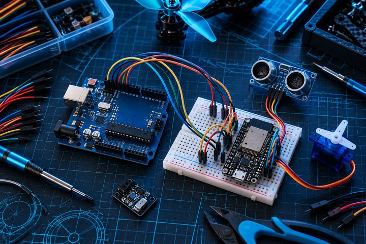 Плати Arduino й ESP32 та електронні компоненти